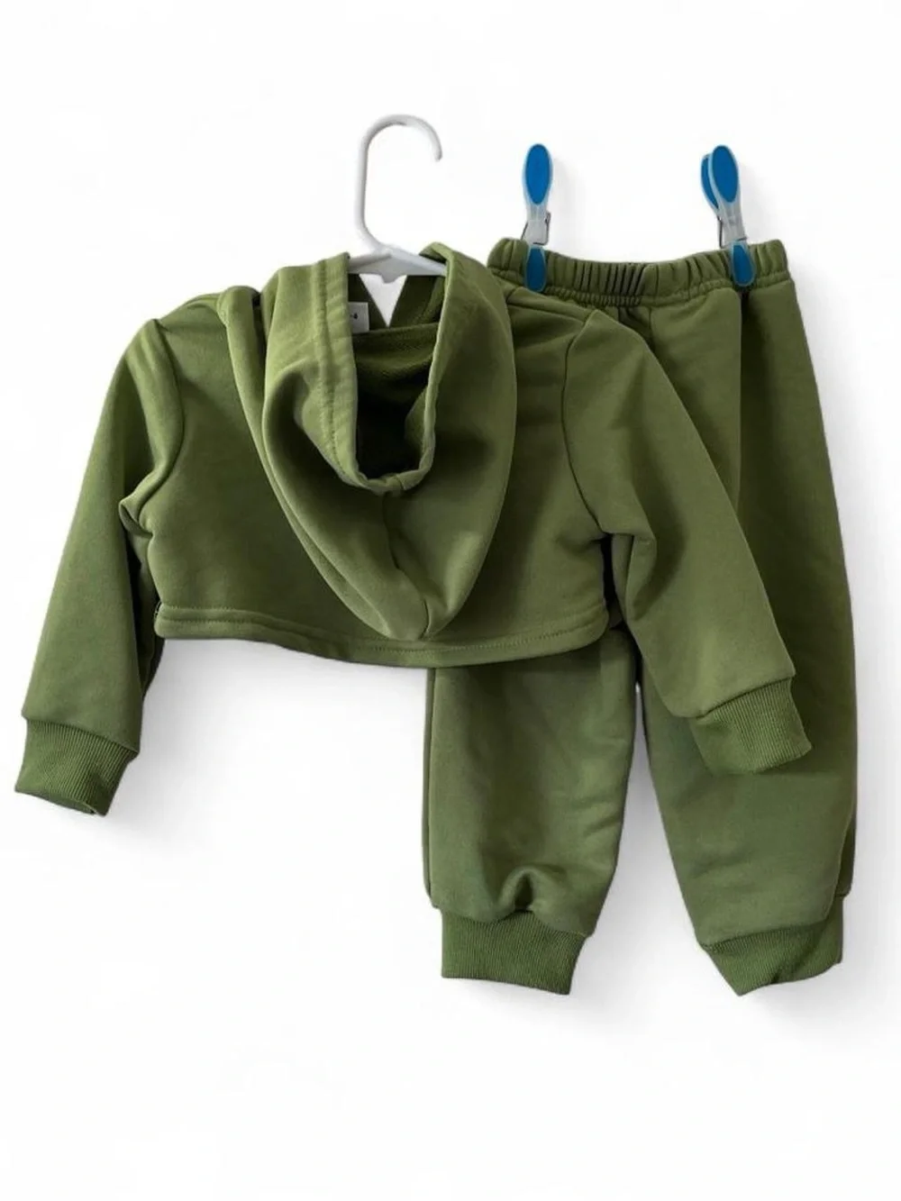 9-12M Girl 2 Piece Set Olive Green Cropped Hoodie Sweatpants